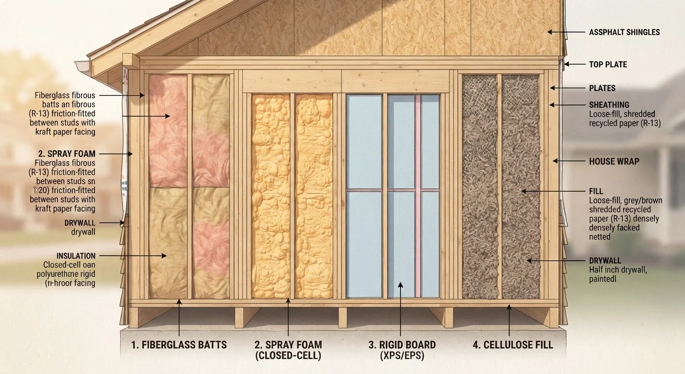Insulation Types Compared: Fiberglass, Spray Foam, Rigid Board, and Cellulose